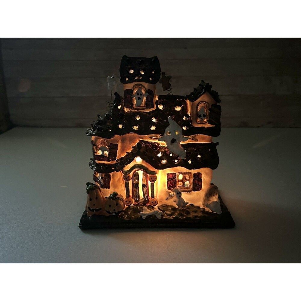 Halloween Light-Up Haunted House Decor with Ghosts and Pumpkins Plastic